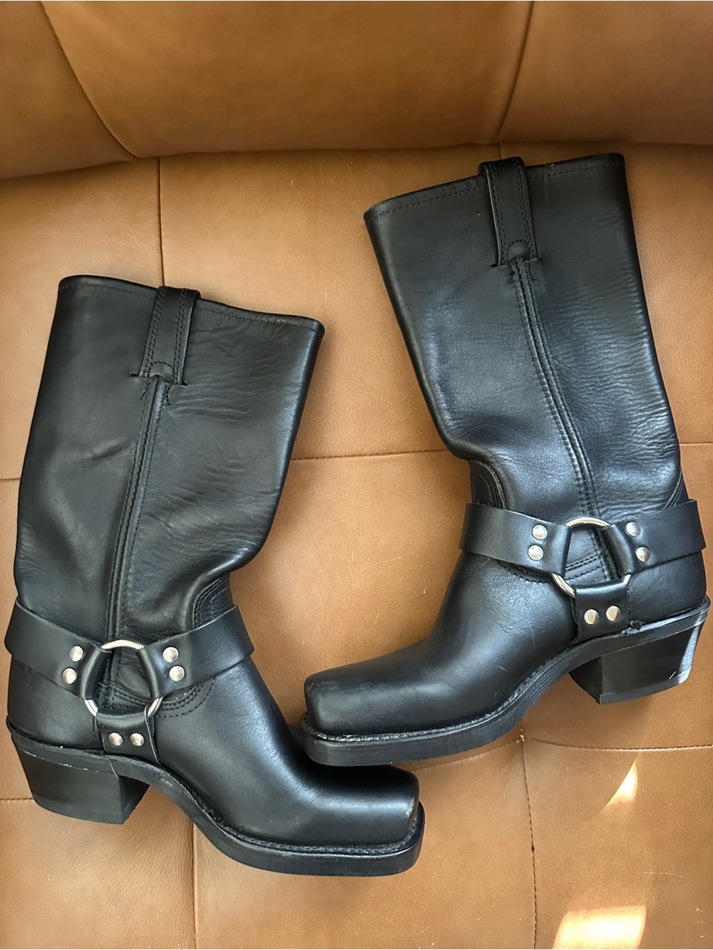 Vintage Frye Harness Moto Boots Black Leather 5.5